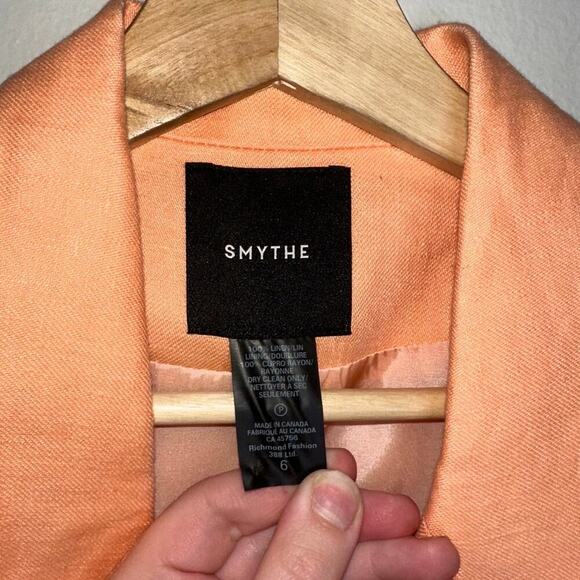 Smythe 100% Linen Crop Sleeve Not A Db Blazer Peach/Orange Size 6 - Picture 4 of 7